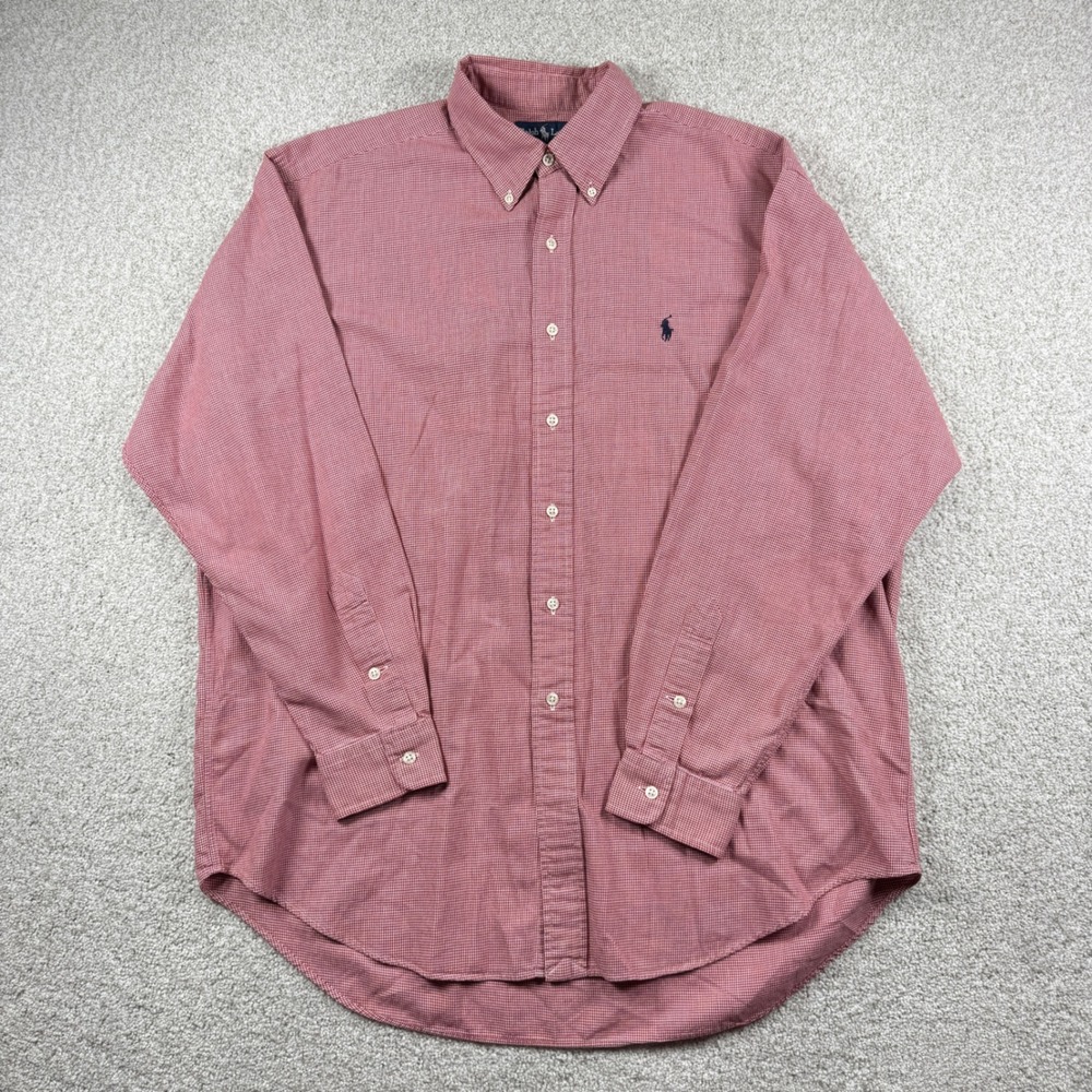 Ralph Lauren Button Down Shirt Mens L Red Houndstooth Blake Cotton Long Sleeve - Picture 2 of 6